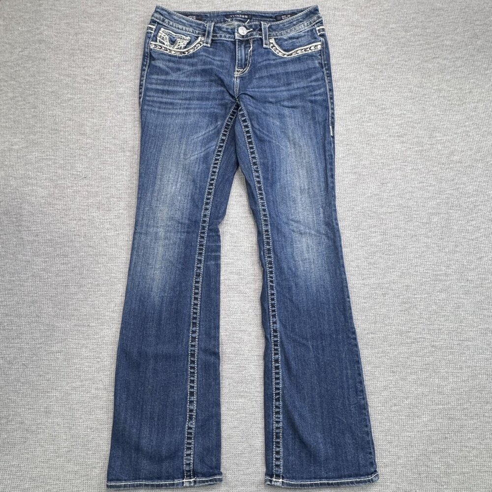 Vigoss Womens Size 3/4 L33 Blue Denim Bootcut Dallas Heritage Jeans Embellished